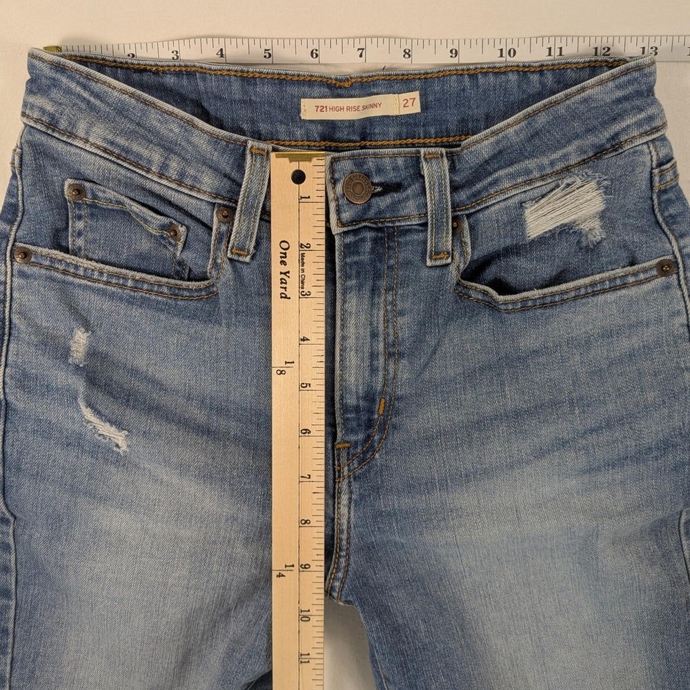 Levis 721 Jeans Women 27 Blue Denim High Rise Skinny Stretch Distressed Chic 90s - Picture 9 of 12